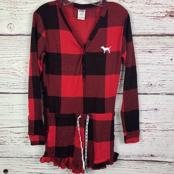 2017🆕PINK VS ❣️RED BUFFALO  THERMAL ONESIE ROMPER - Picture 7 of 11